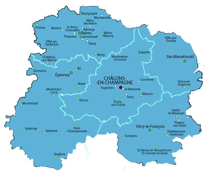Carte de la Marne avec les zones d'interventions